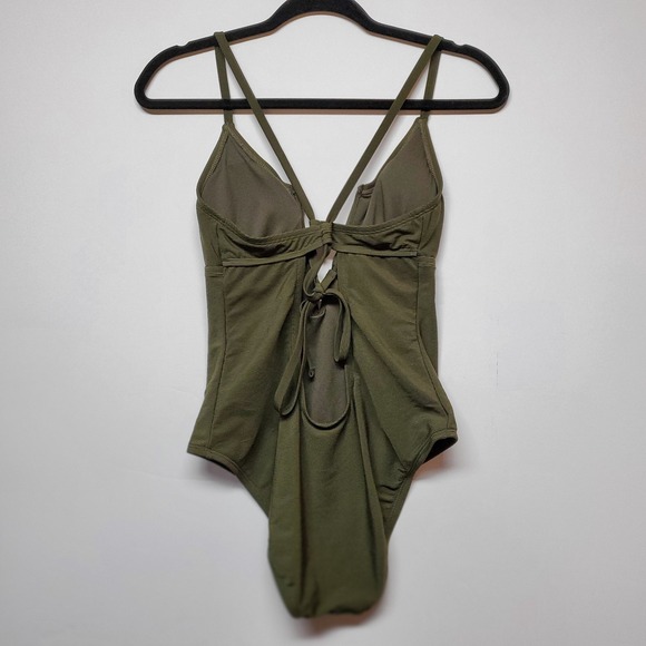 Shade & Shore Ribbed Plunge Front V-Wire One Piece Womens M Back Tie Swimsuit - Picture 4 of 12